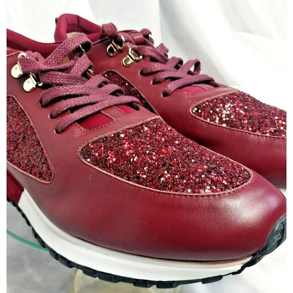 Rare Vinci Sneaker Burgundy Leather Glitter Gold Size 41 Italy - Picture 7 of 16